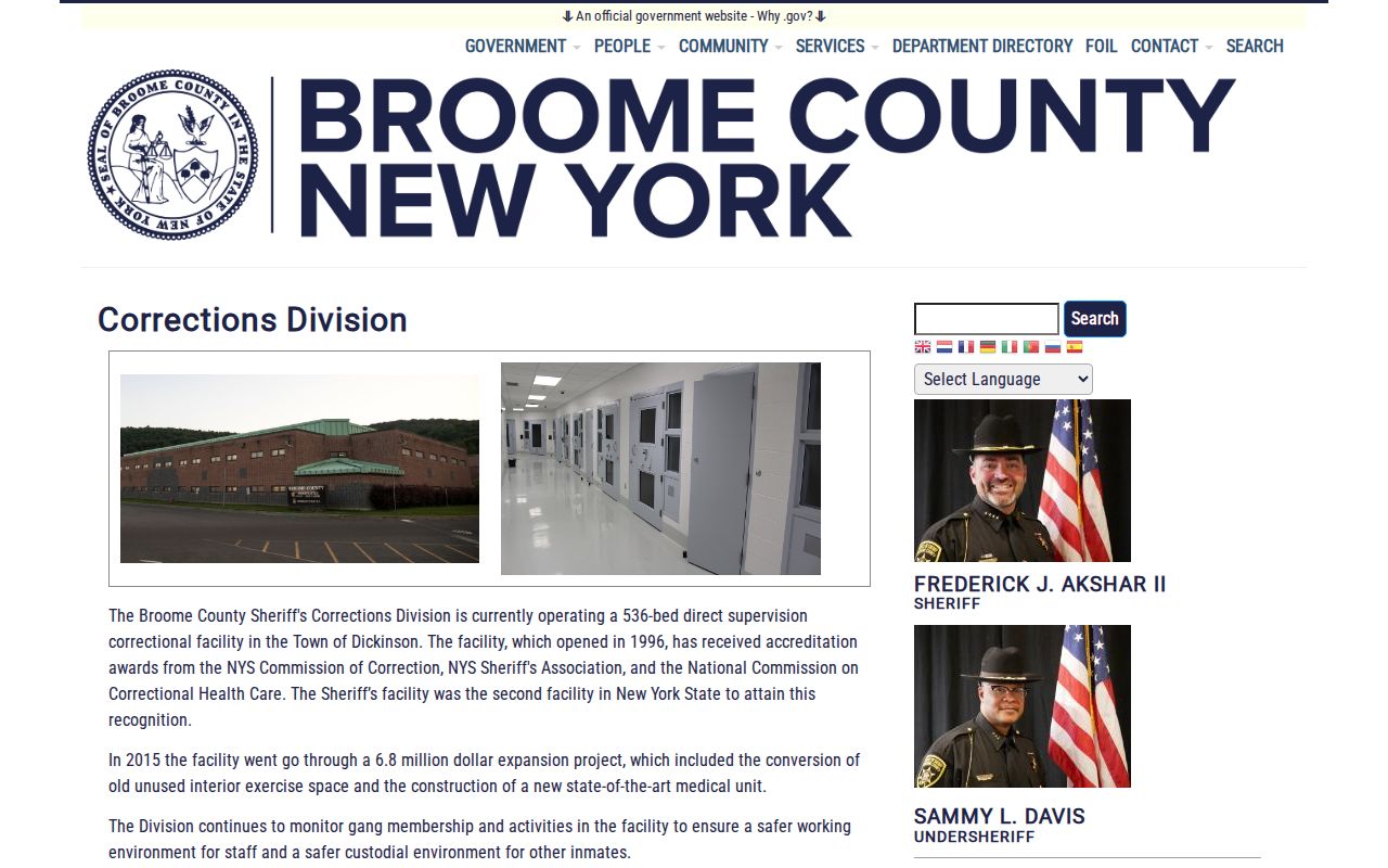 Broome County Sheriff Corrections official custody record source
